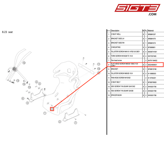 FLAT-HEAD SCREW M8X30 10642 10.9 C340 * - 90024908001 [PORSCHE 992.1 GT3 R]