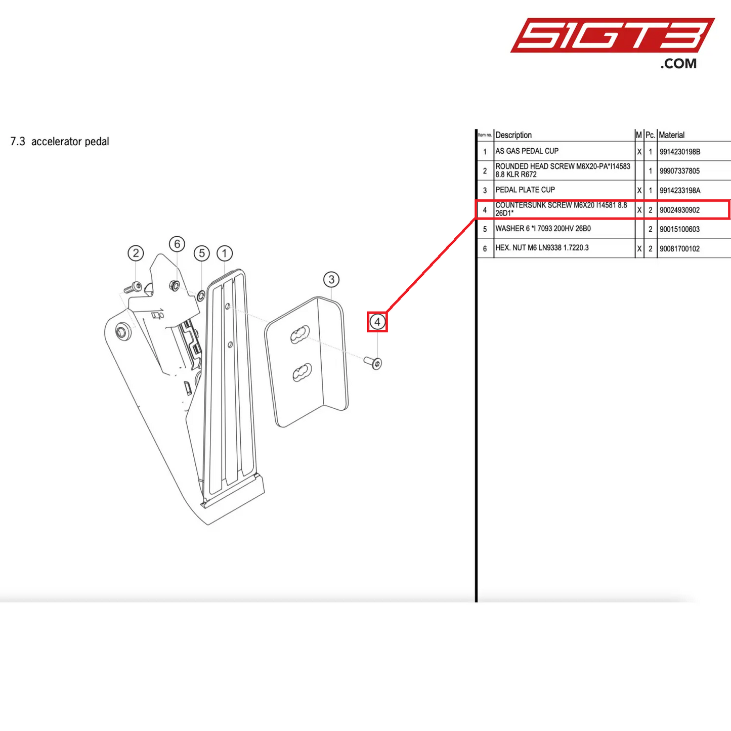 COUNTERSUNK SCREW M6X20 I14581 8.8 26D1* - 90024930902 [PORSCHE 911 GT2 RS Clubsport]