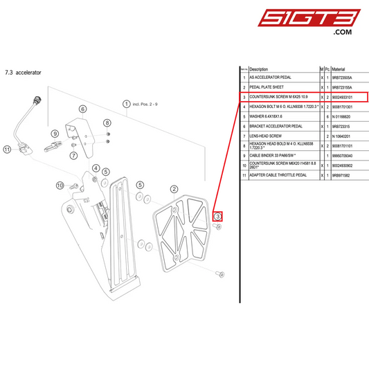 COUNTERSUNK SCREW M 6X25 10.9 - 90024933101 [PORSCHE 992.1 GT3 R]