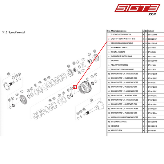 CYLINDRICAL PIN 5,0X14-AI 8734 ST B110 - 90030201501 [PORSCHE 991.1 GT3 Cup]