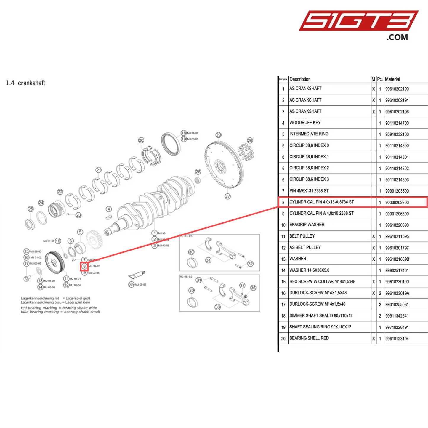 CYLINDRICAL PIN 4,0x16-A 8734 ST - 90030202300 [PORSCHE 996 GT3 Cup]