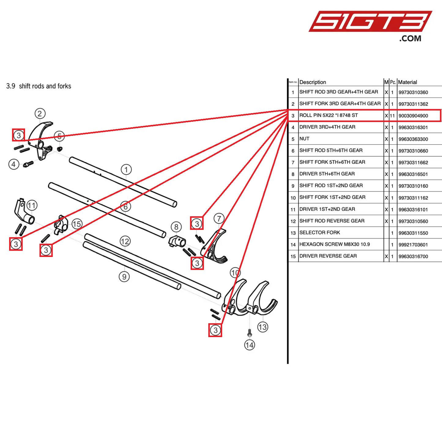 ROLL PIN 5X22 *I 8748 ST - 90030904900 [PORSCHE 997.2 GT3 Cup]