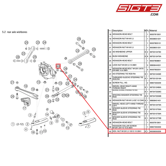 HEX. NUT M12X1,5 10513 10 26A1 - 90036000209 [PORSCHE 997.2 GT3 Cup]