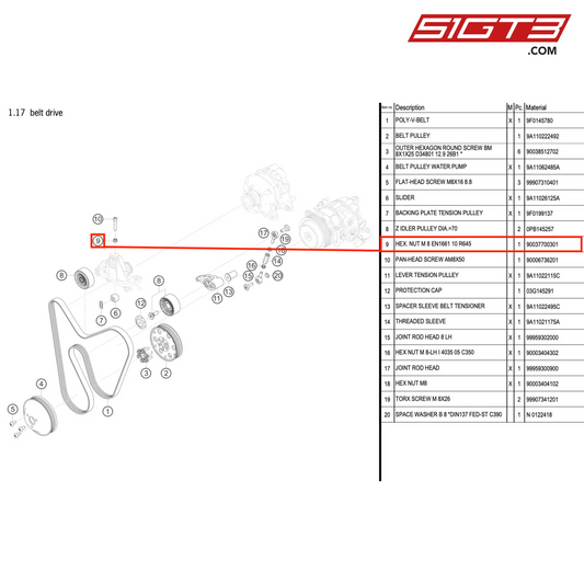 HEX. NUT M 8 EN1661 10 R645 - 90037700301 [PORSCHE 911 GT3 R Type 991 (GEN 2)]