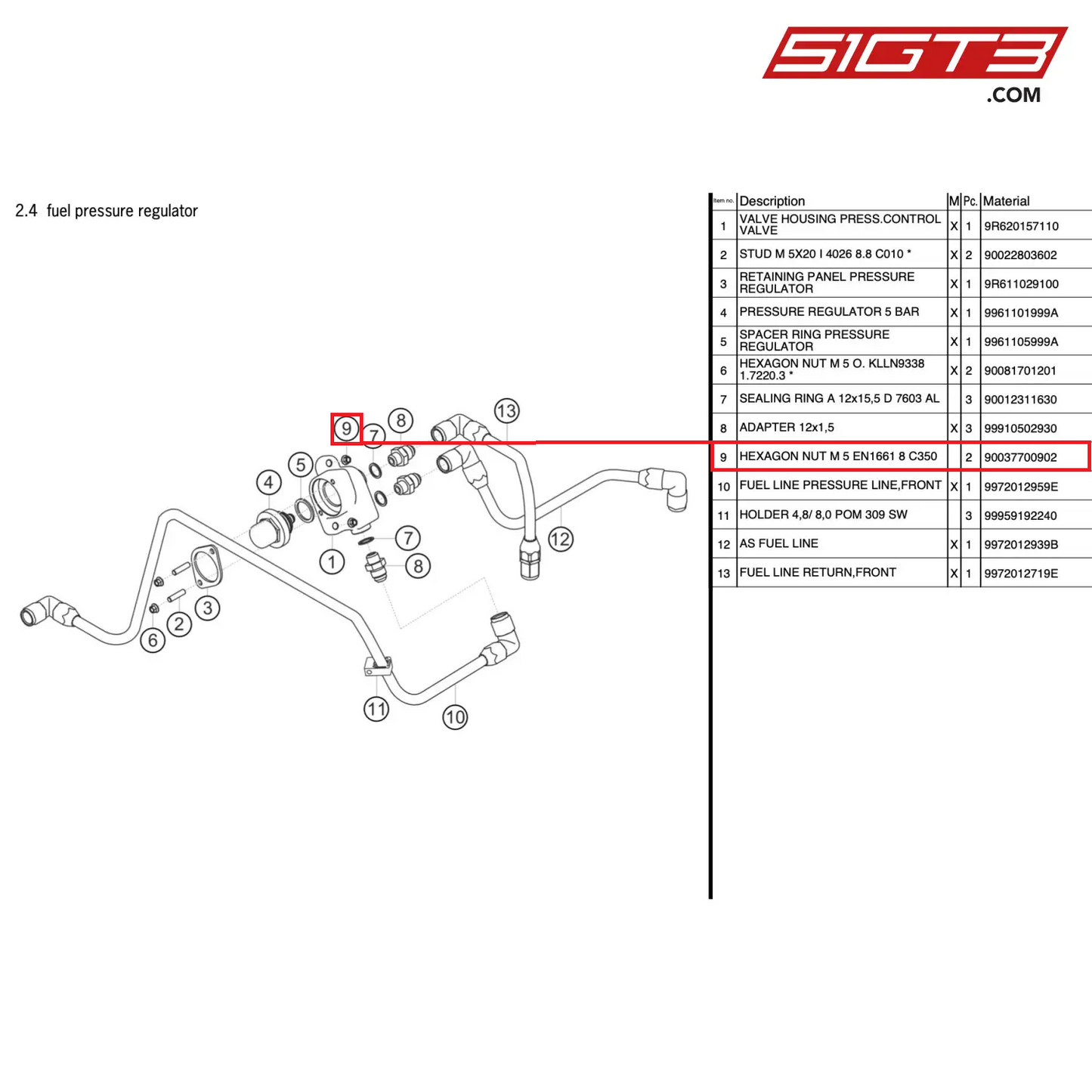 HEXAGON NUT M 5 EN1661 8 C350 - 90037700902 [PORSCHE 997.2 GT3 Cup]