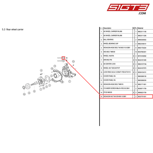 HEXAGON NUT M 6 EN1661 8 26B1 - 90037701001 [PORSCHE 996 GT3 Cup]