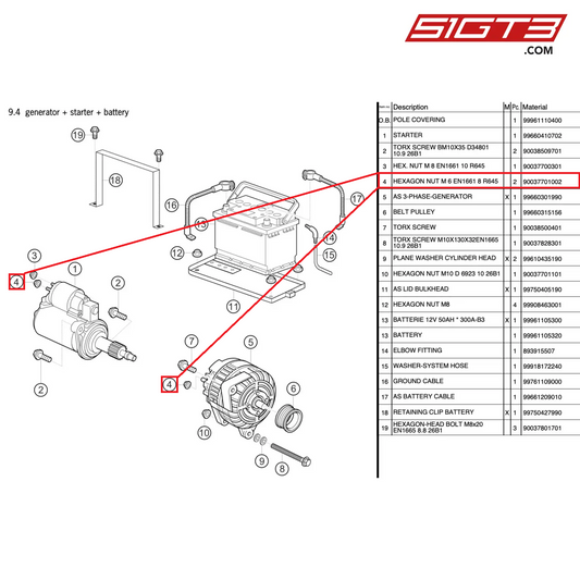 HEXAGON NUT M 6 EN1661 8 R645 - 90037701002 [PORSCHE 997.2 GT3 Cup]