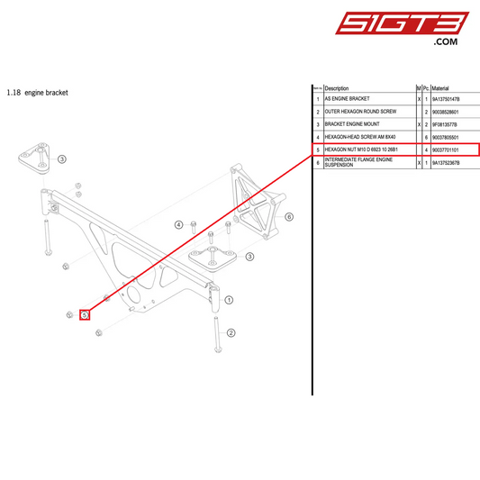 HEXAGON NUT M10 D 6923 10 26B1 - 90037701101 [PORSCHE 911 GT3 R Type 991 (GEN 2)]