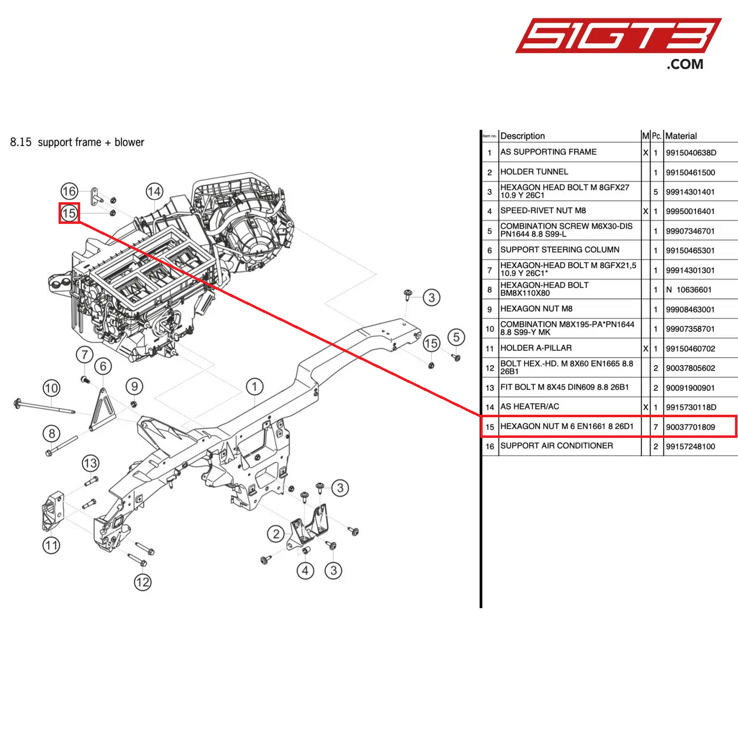 HEXAGON NUT M 6 EN1661 8 26D1 - 90037701809 [PORSCHE 911 GT3 Cup Type 991 (GEN 2)]