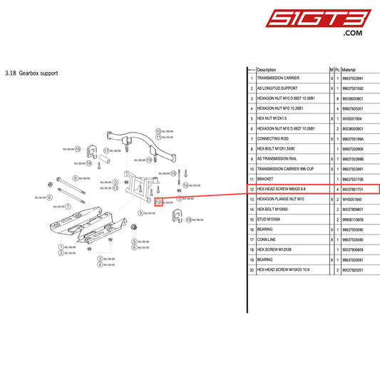 HEX-HEAD SCREW M8X20 8.8 - 90037801701 [PORSCHE 996 GT3 Cup]