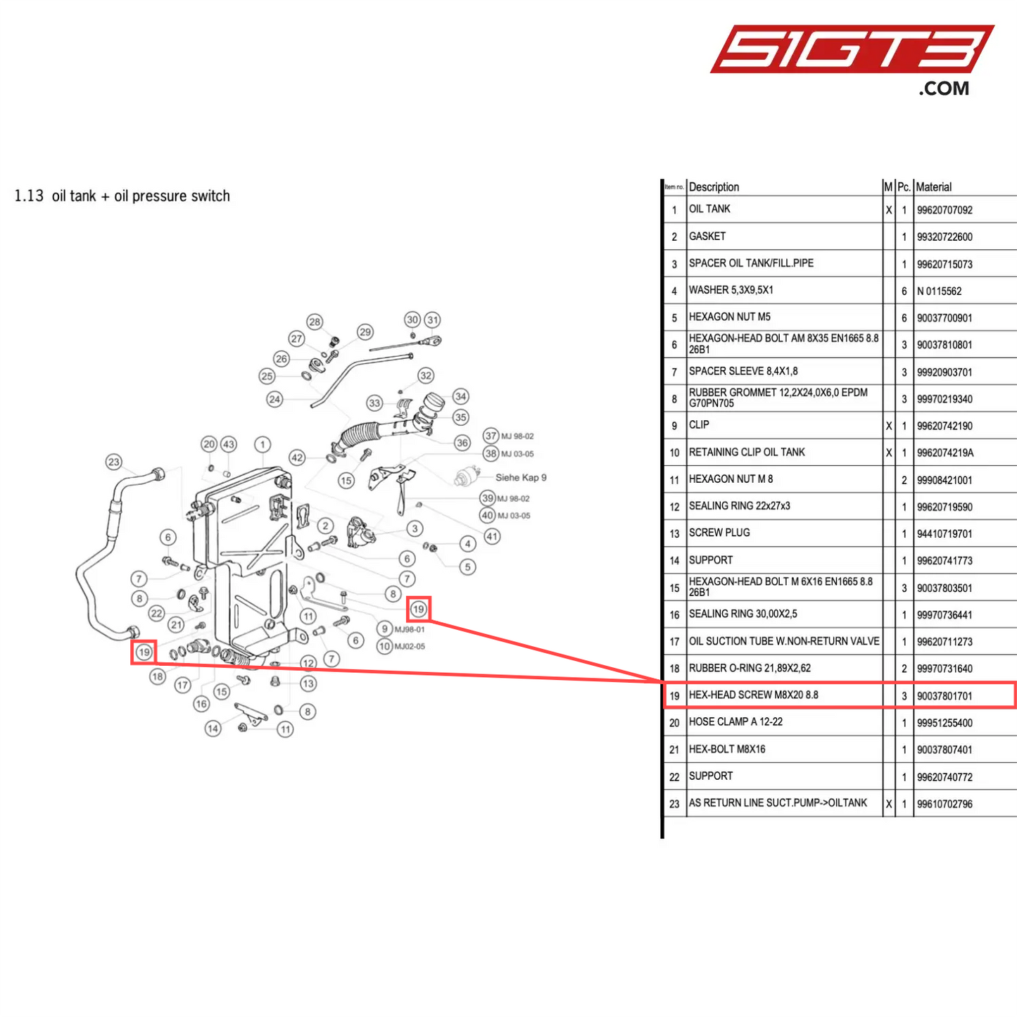 HEX-HEAD SCREW M8X20 8.8 - 90037801701 [PORSCHE 996 GT3 Cup]