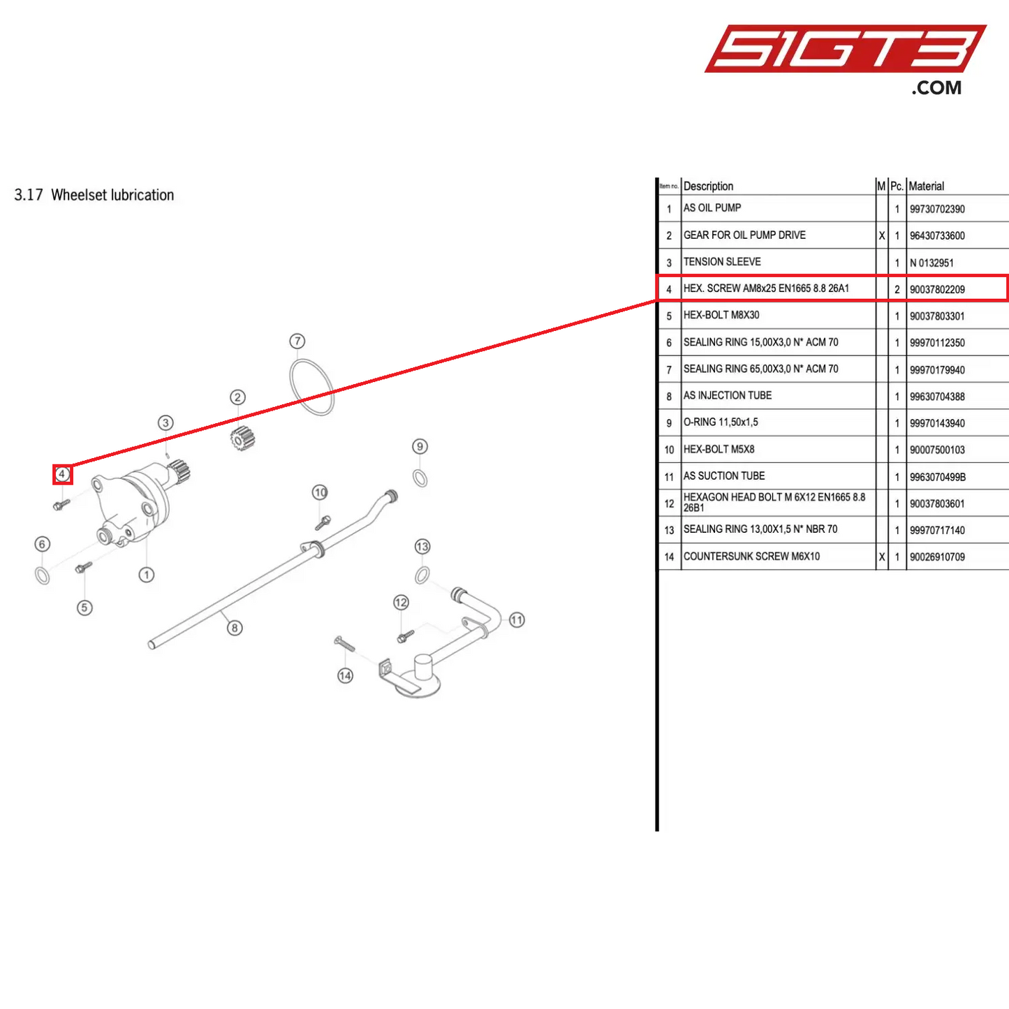 HEX. SCREW AM8x25 EN1665 8.8 26A1 - 90037802209 [PORSCHE 996 GT3 Cup]