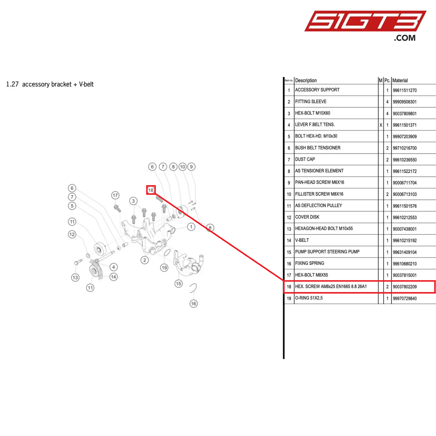 HEX. SCREW AM8x25 EN1665 8.8 26A1 - 90037802209 [PORSCHE 996 GT3 Cup]