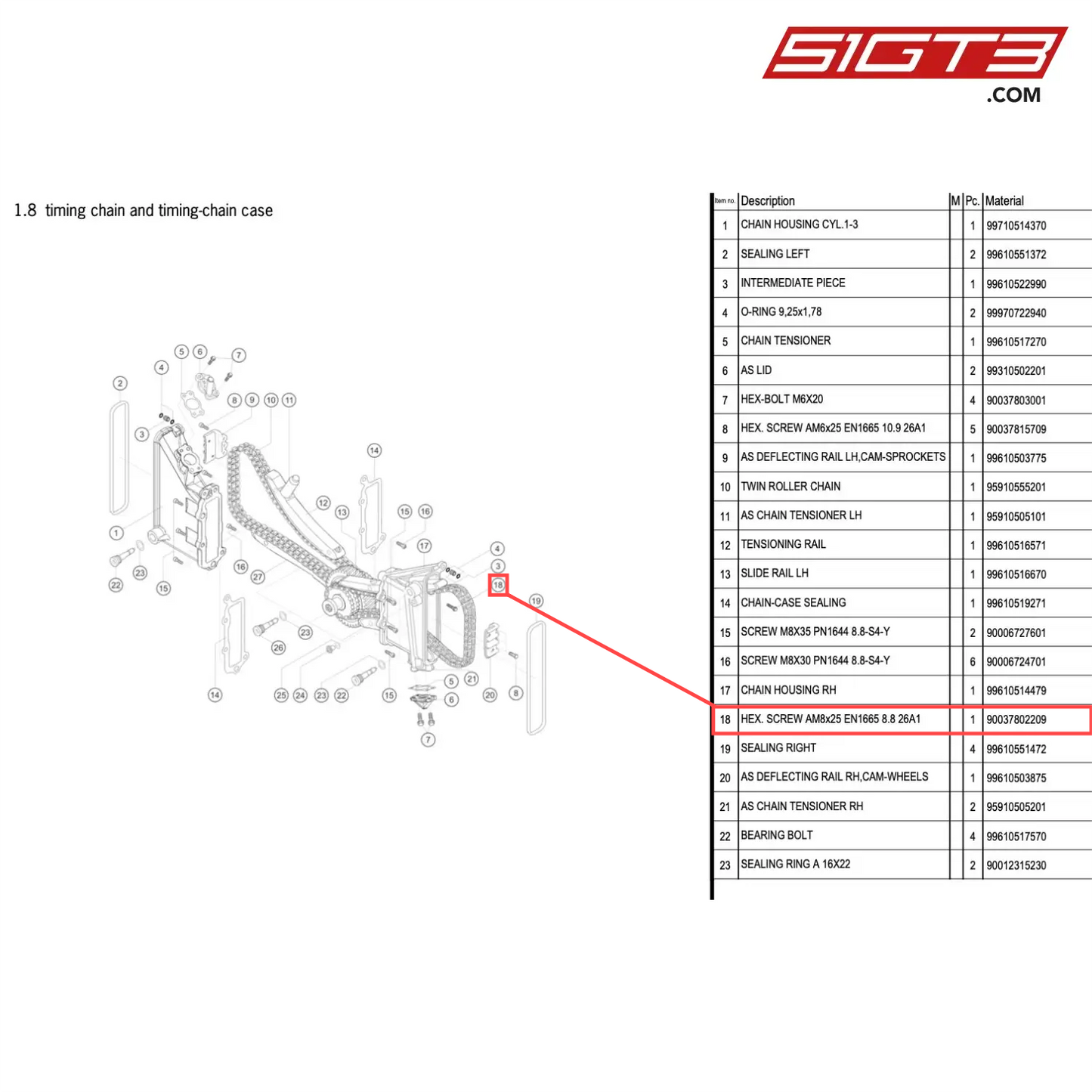 HEX. SCREW AM8x25 EN1665 8.8 26A1 - 90037802209 [PORSCHE 996 GT3 Cup]