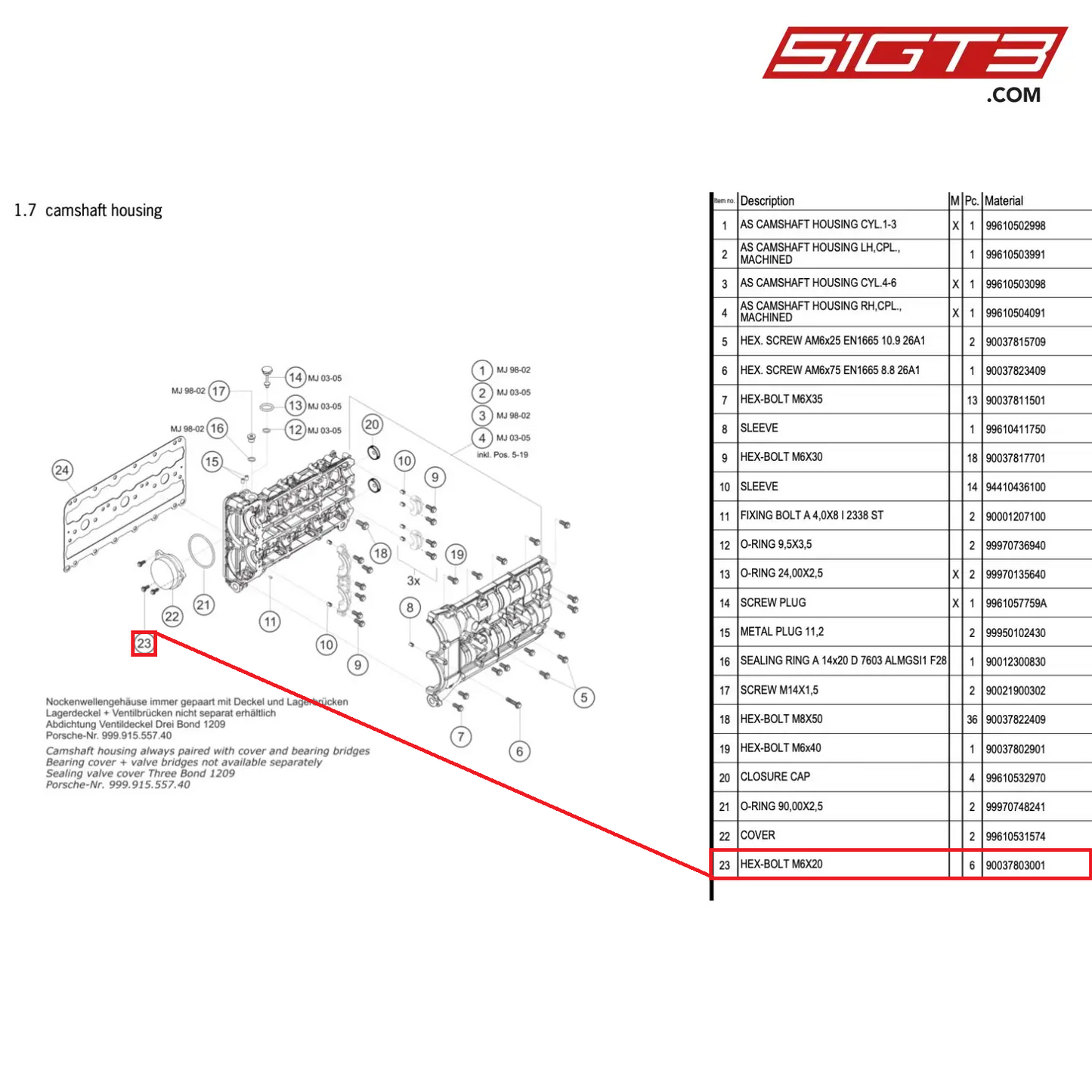 HEX-BOLT M6X20 - 90037803001 [PORSCHE 996 GT3 Cup]