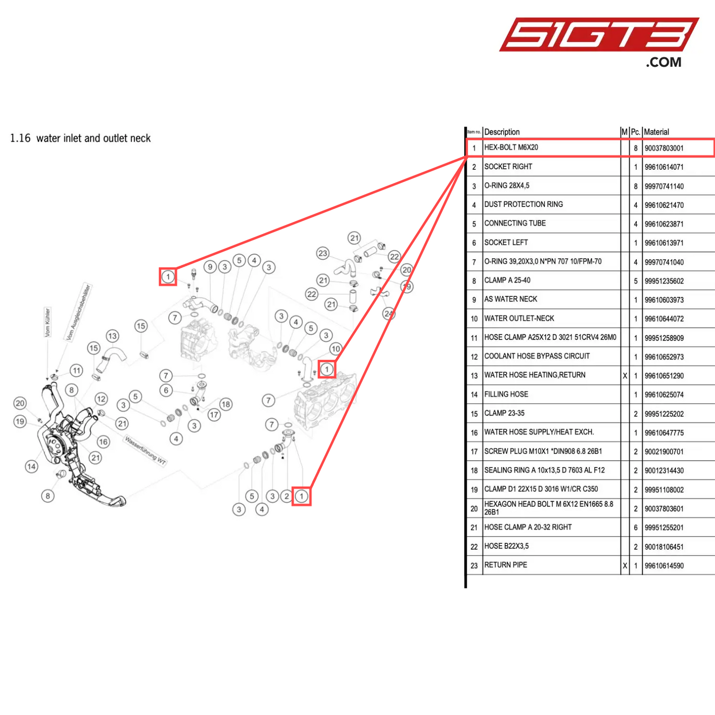 HEX-BOLT M6X20 - 90037803001 [PORSCHE 996 GT3 Cup]