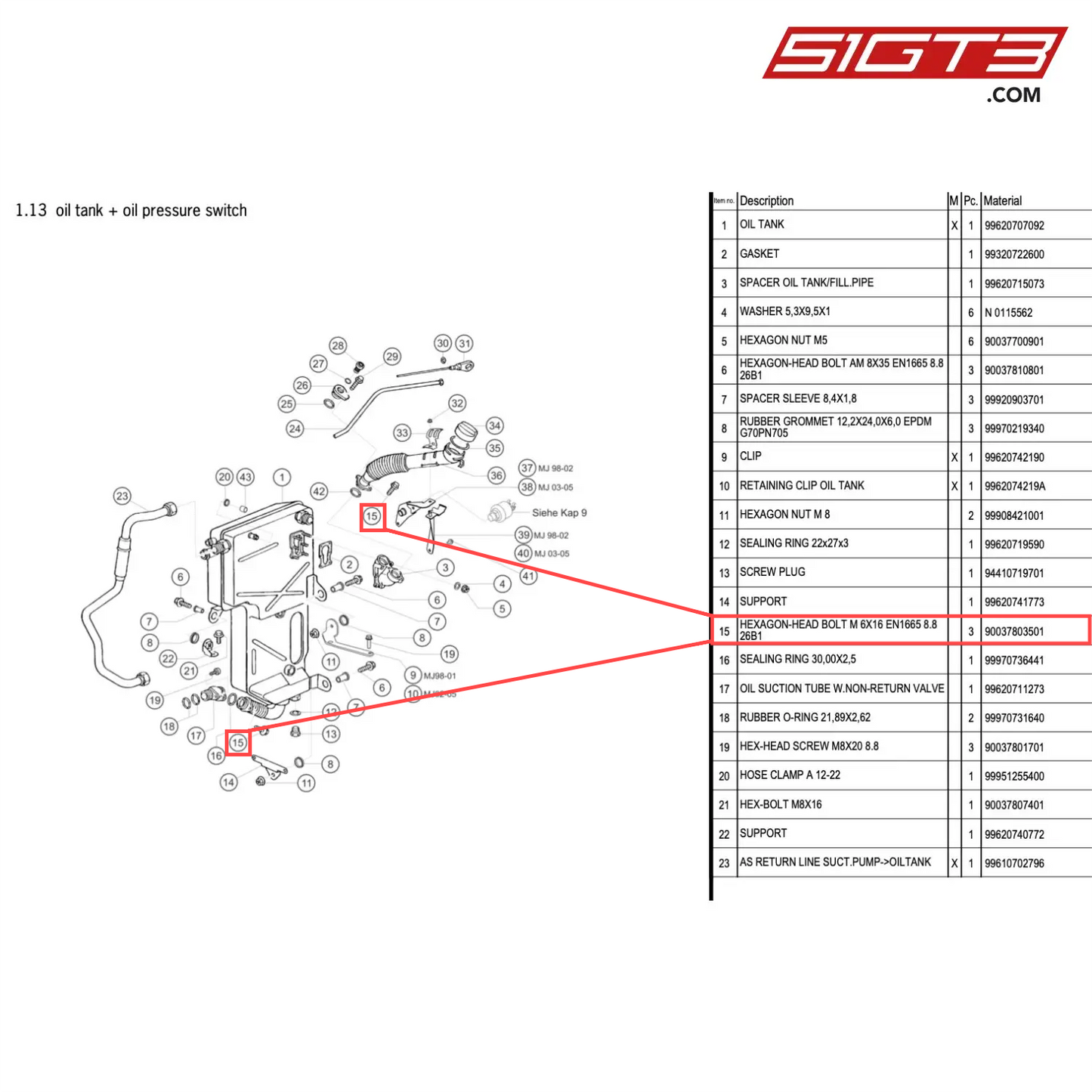 HEXAGON-HEAD BOLT M 6X16 EN1665 8.8 26B1 - 90037803501 [PORSCHE 996 GT3 Cup]