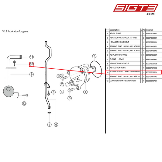 SECHSKANTSCHRAUBE M 6X12 EN1665 8.8 26B1 - 90037803601 [PORSCHE 997.2 GT3 Cup]