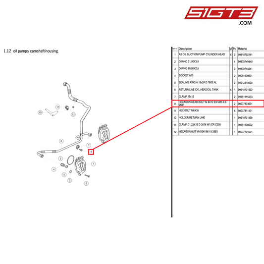 HEXAGON HEAD BOLT M 6X12 EN1665 8.8 26B1 - 90037803601 [PORSCHE 996 GT3 Cup]