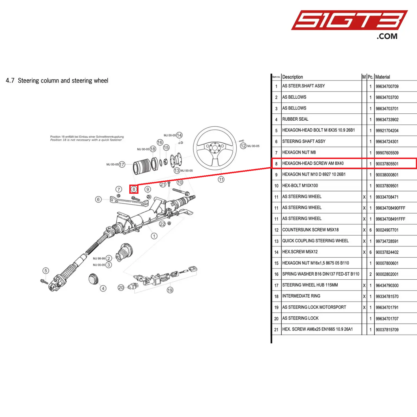 HEXAGON-HEAD SCREW AM 8X40 - 90037805501 [PORSCHE 996 GT3 Cup]