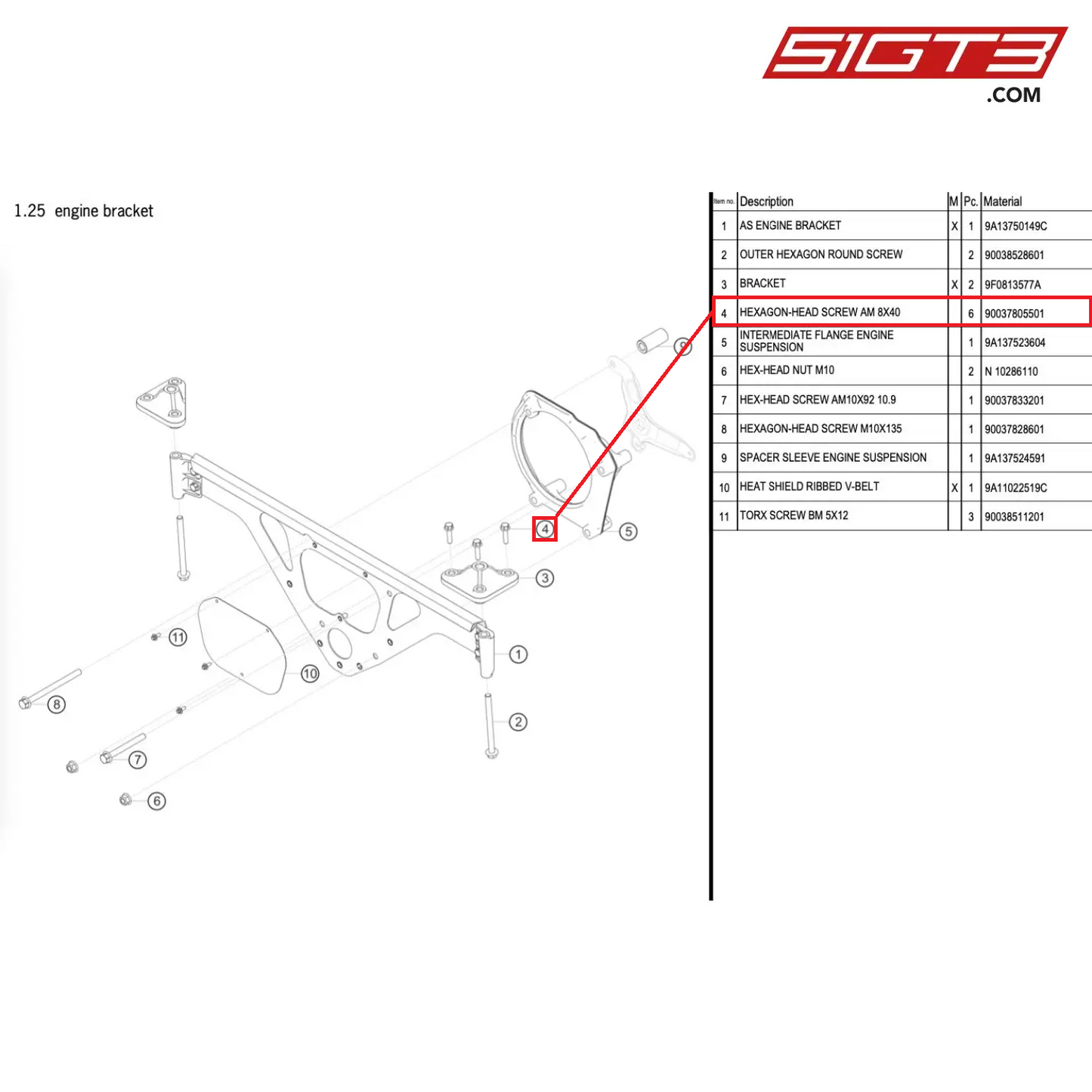 HEXAGON-HEAD SCREW AM 8X40 - 90037805501 [PORSCHE 991.1 GT3 Cup (2017)]