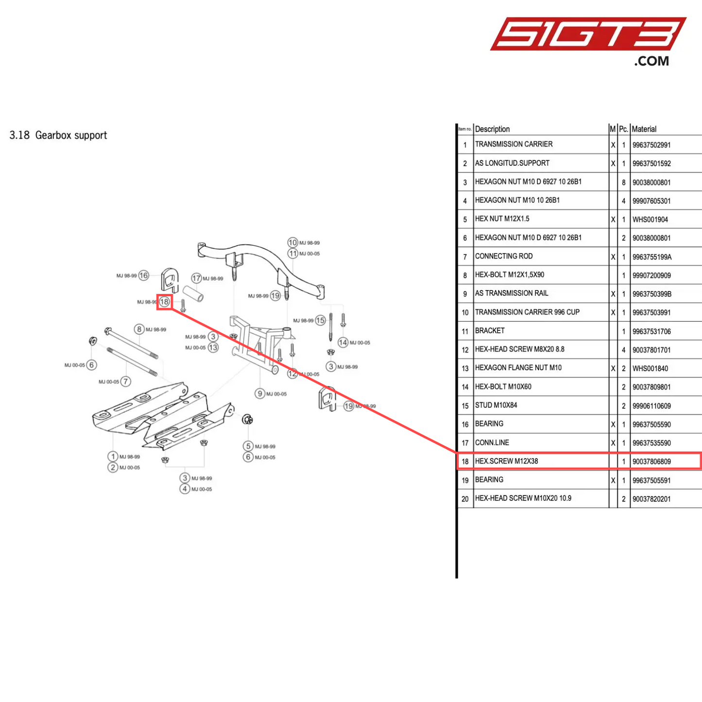 HEX.SCREW M12X38 - 90037806809 [PORSCHE 996 GT3 Cup]