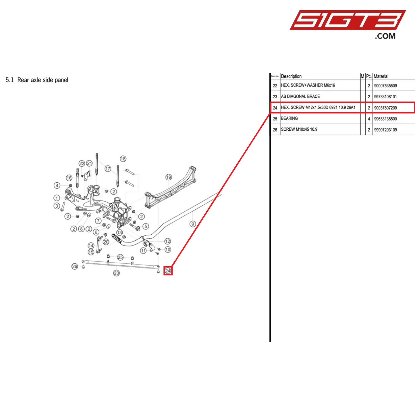 HEX. SCREW M12x1,5x30D 6921 10.9 26A1 - 90037807209 [PORSCHE 996 GT3 Cup]