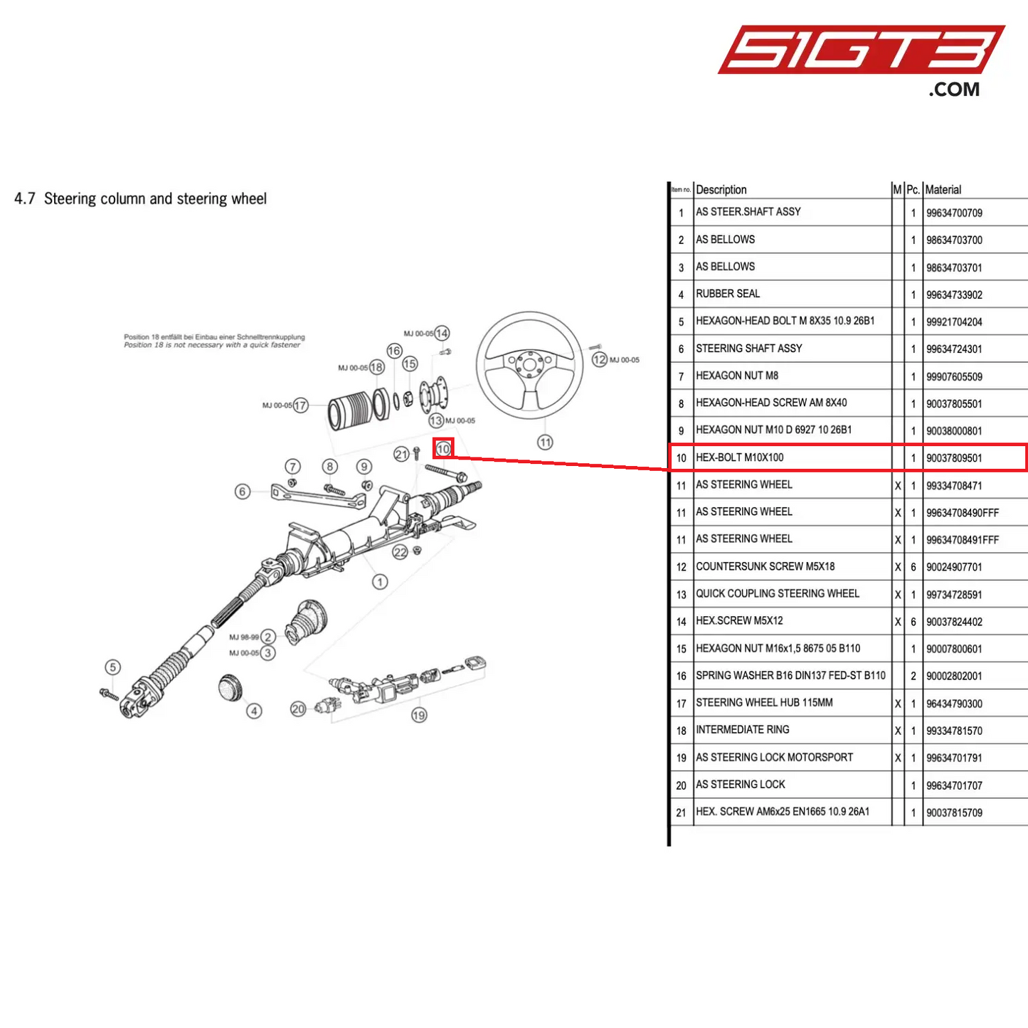 HEX-BOLT M10X100 - 90037809501 [PORSCHE 996 GT3 Cup]