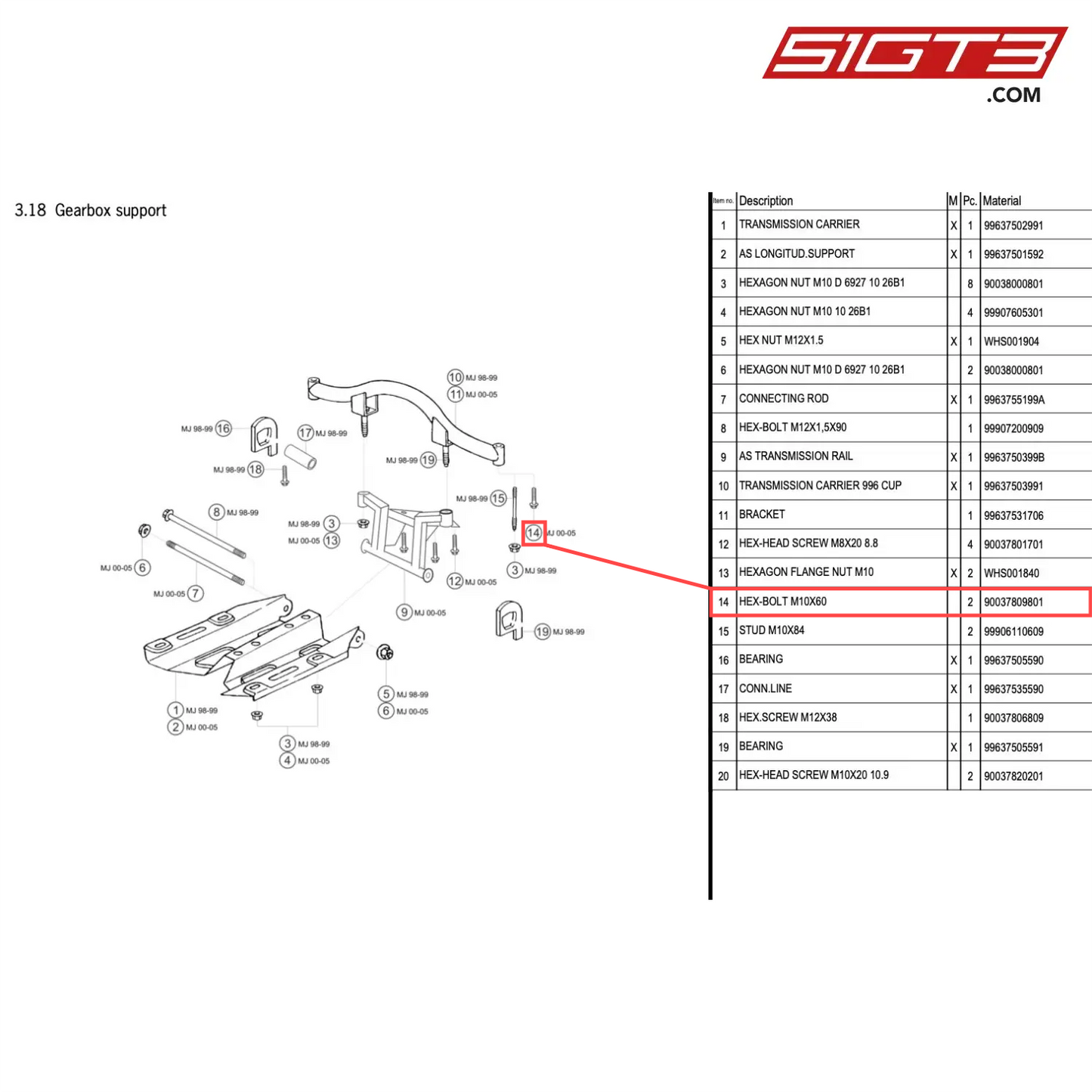 HEX-BOLT M10X60 - 90037809801 [PORSCHE 996 GT3 Cup]