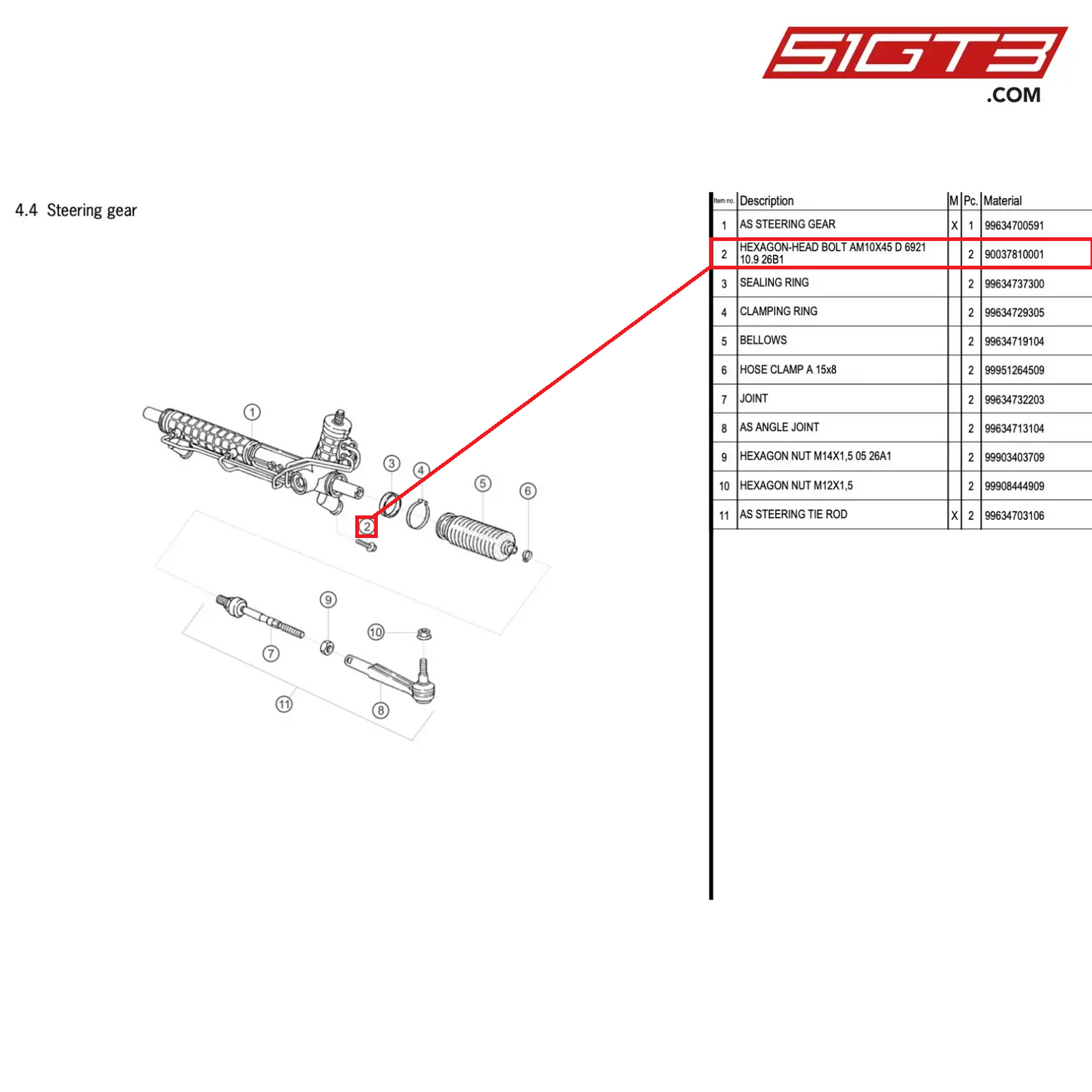 HEXAGON-HEAD BOLT AM10X45 D 6921 10.9 26B1 - 90037810001 [PORSCHE 996 GT3 Cup]