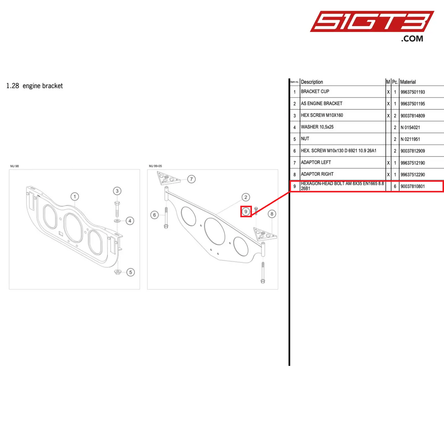 HEXAGON-HEAD BOLT AM 8X35 EN1665 8.8 26B1 - 90037810801 [PORSCHE 996 GT3 Cup]