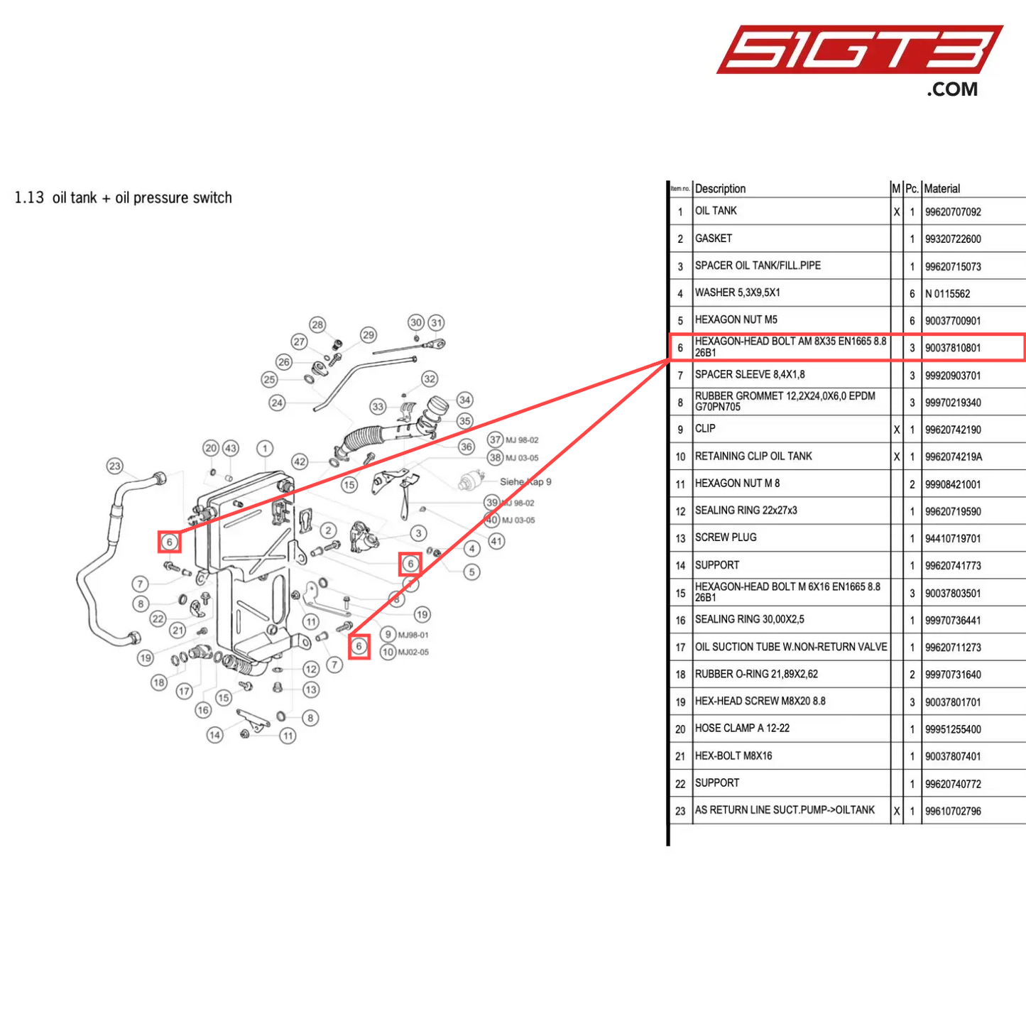 HEXAGON-HEAD BOLT AM 8X35 EN1665 8.8 26B1 - 90037810801 [PORSCHE 996 GT3 Cup]