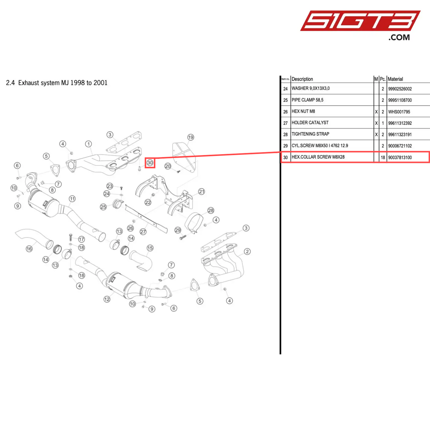 HEX.COLLAR SCREW M8X28 - 90037813100 [PORSCHE 996 GT3 Cup]