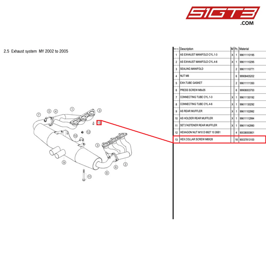 HEX.COLLAR SCREW M8X28 - 90037813100 [PORSCHE 996 GT3 Cup]