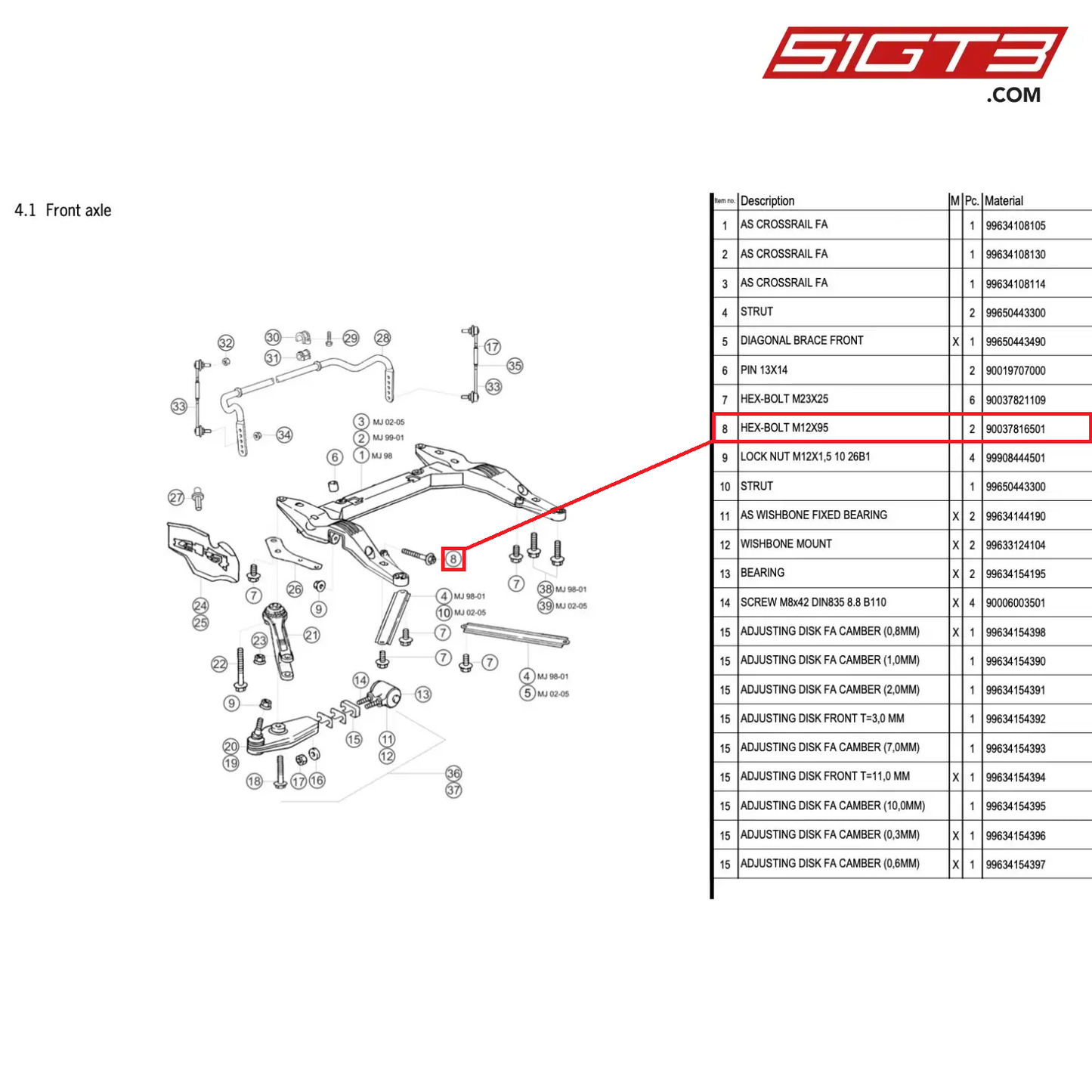 HEX-BOLT M12X95 - 90037816501 [PORSCHE 996 GT3 Cup]