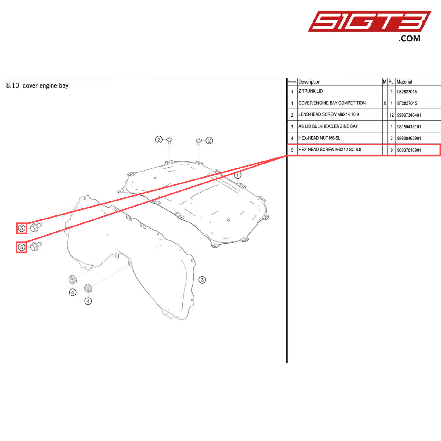 HEX-HEAD SCREW M6X12-SC 8.8 - 90037816901 [PORSCHE 718 Cayman GT4 Clubsport]