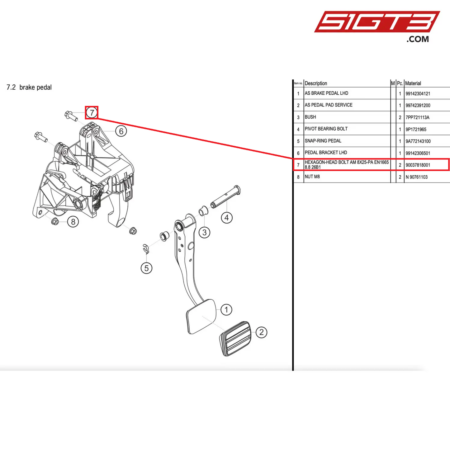 HEXAGON-HEAD BOLT AM 8X25-PA EN1665 8.8 26B1 - 90037818001 [PORSCHE 911 GT2 RS Clubsport]