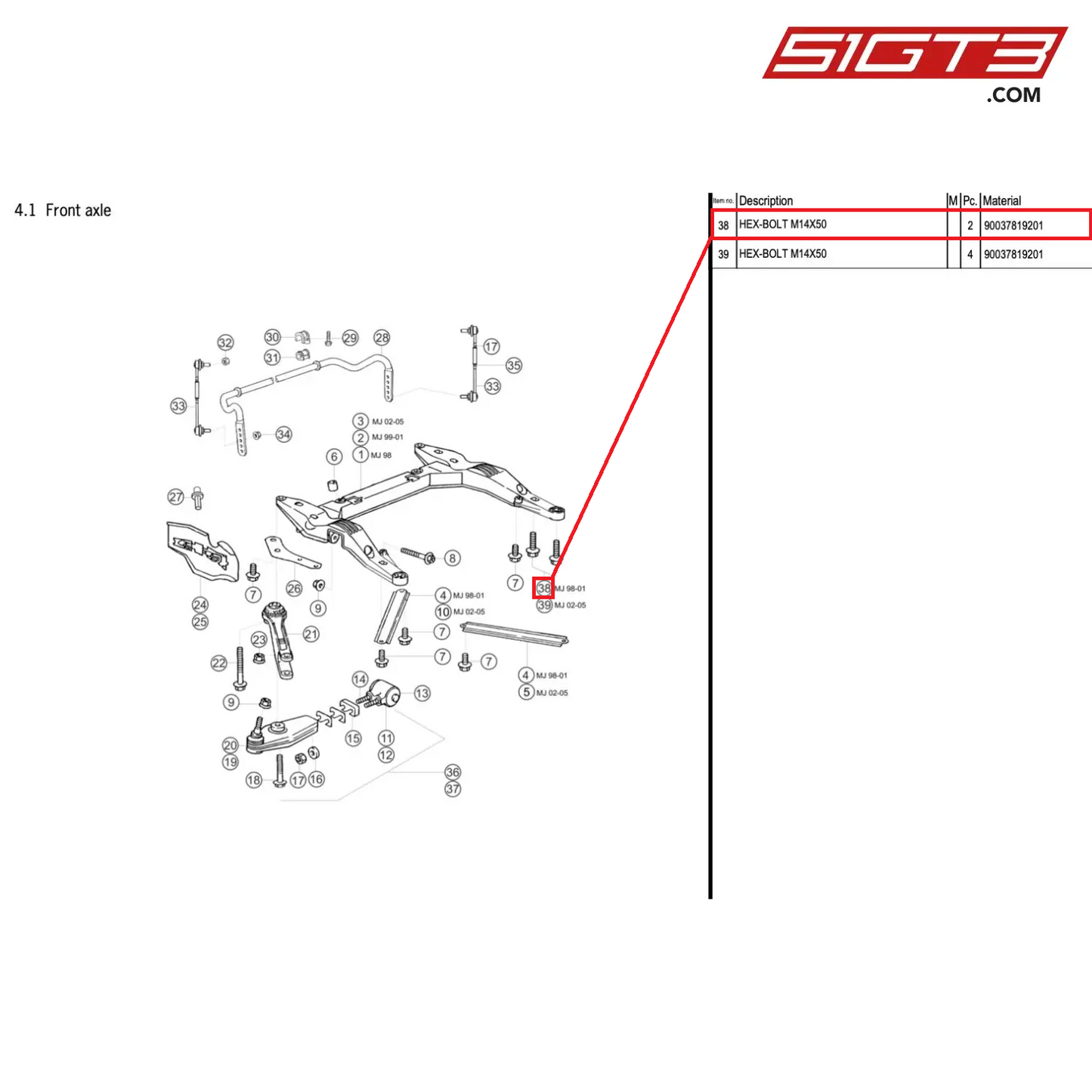 HEX-BOLT M14X50 - 90037819201 [PORSCHE 996 GT3 Cup]