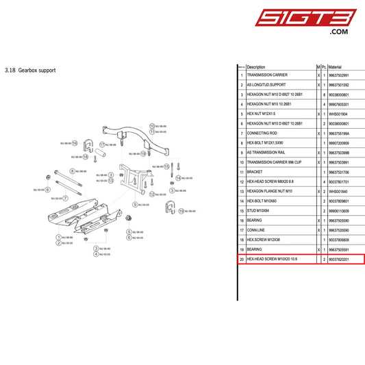 HEX-HEAD SCREW M10X20 10.9 - 90037820201 [PORSCHE 996 GT3 Cup]