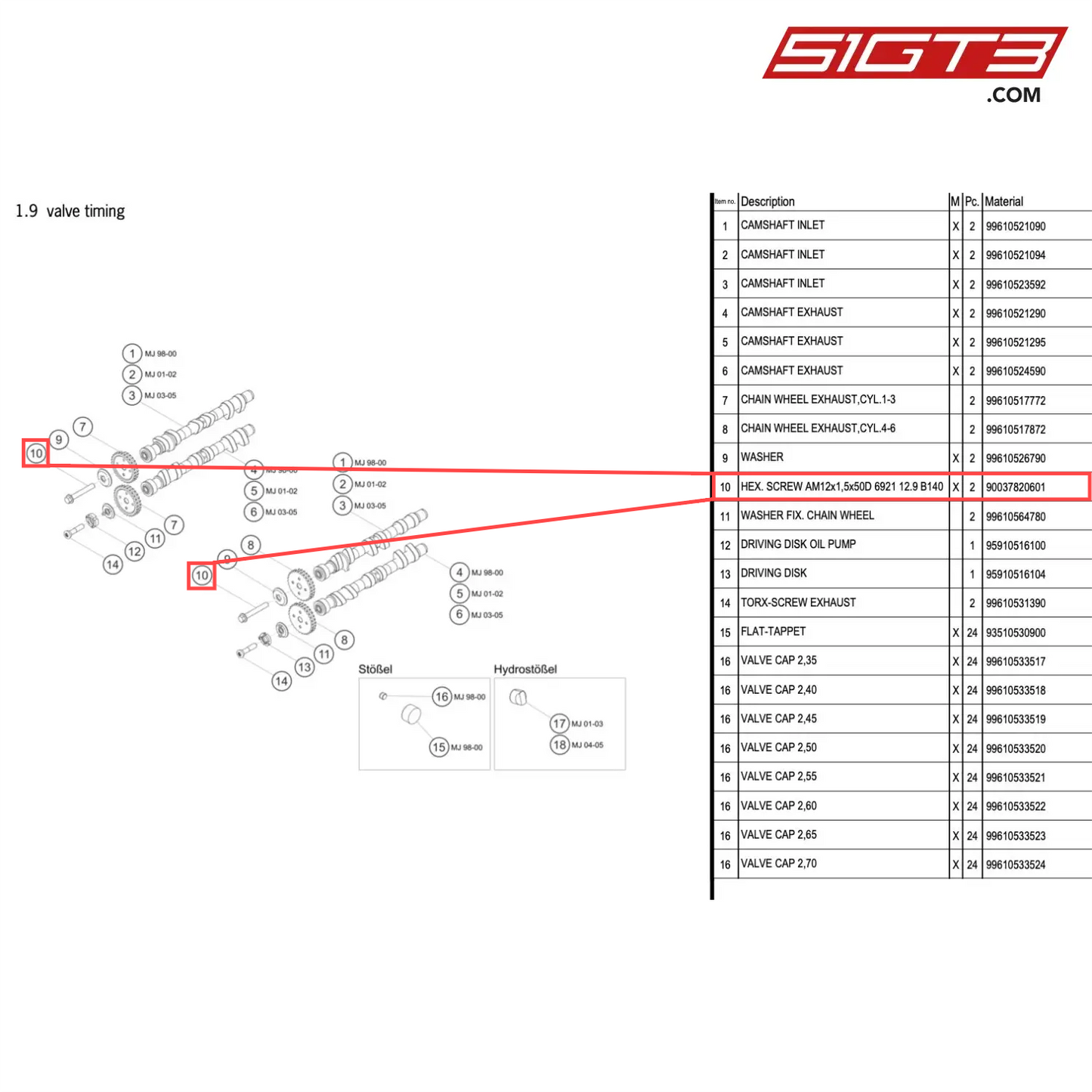 HEX. SCREW AM12x1,5x50D 6921 12.9 B140 - 90037820601 [PORSCHE 996 GT3 Cup]