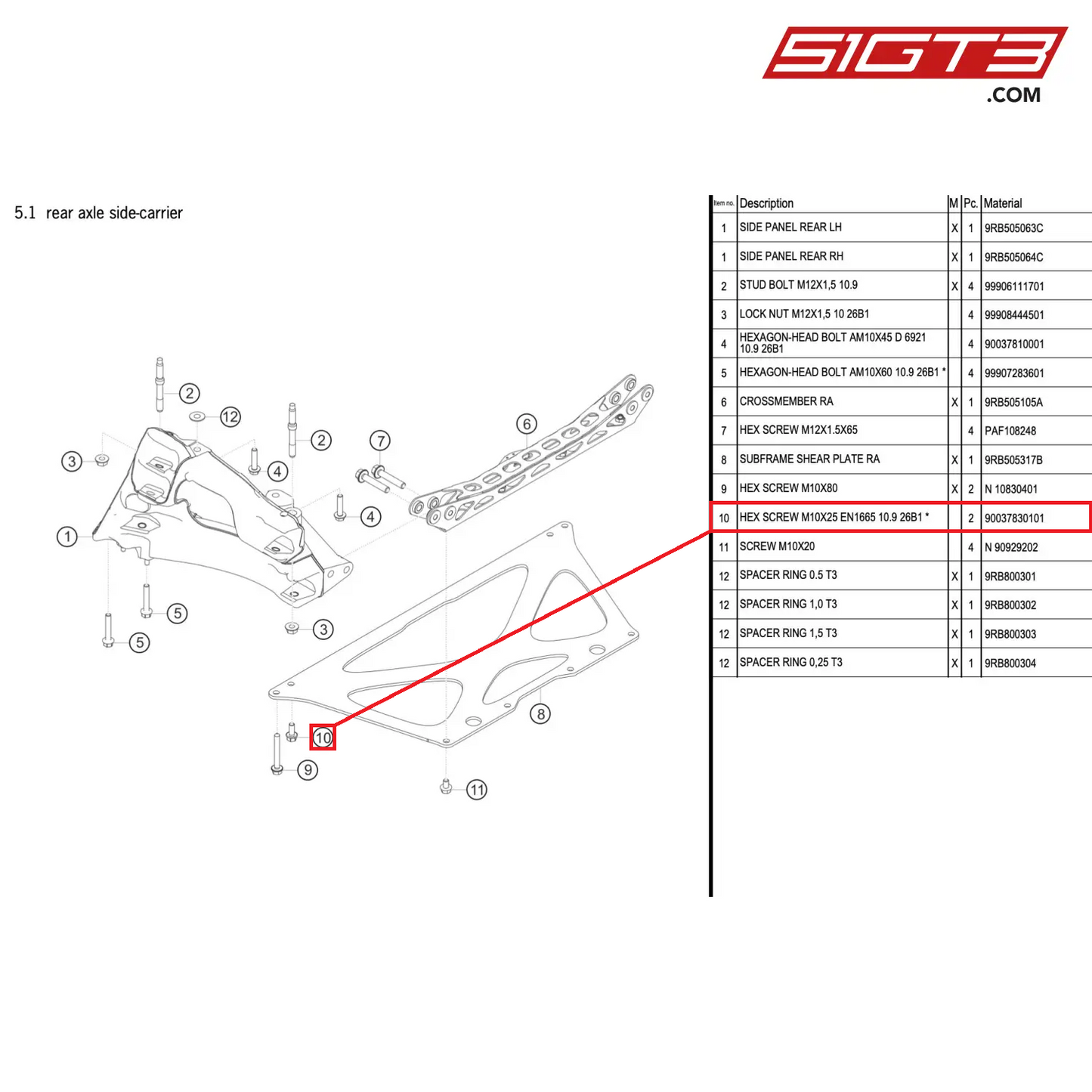 HEX SCREW M10X25 EN1665 10.9 26B1 * - 90037830101 [PORSCHE 992.1 GT3 R]