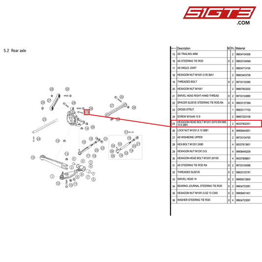 HEXAGON-HEAD BOLT M12X1.5X70 EN1665 10.9 26B1 - 90037832201 [PORSCHE 996 GT3 Cup]