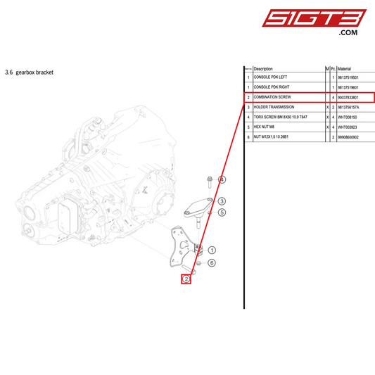 COMBINATION SCREW - 90037833801 [PORSCHE 718 Cayman GT4 RS Clubsport]