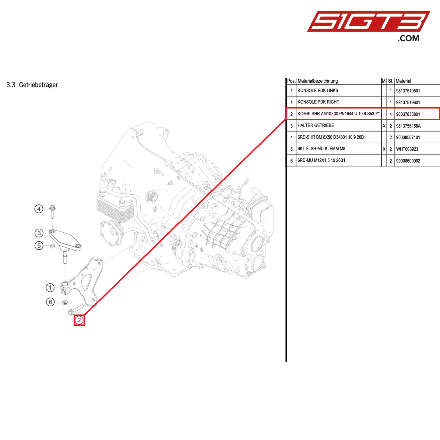 COMBINATION SCREW - 90037833801 [PORSCHE Cayman 981 GT4 Clubsport]