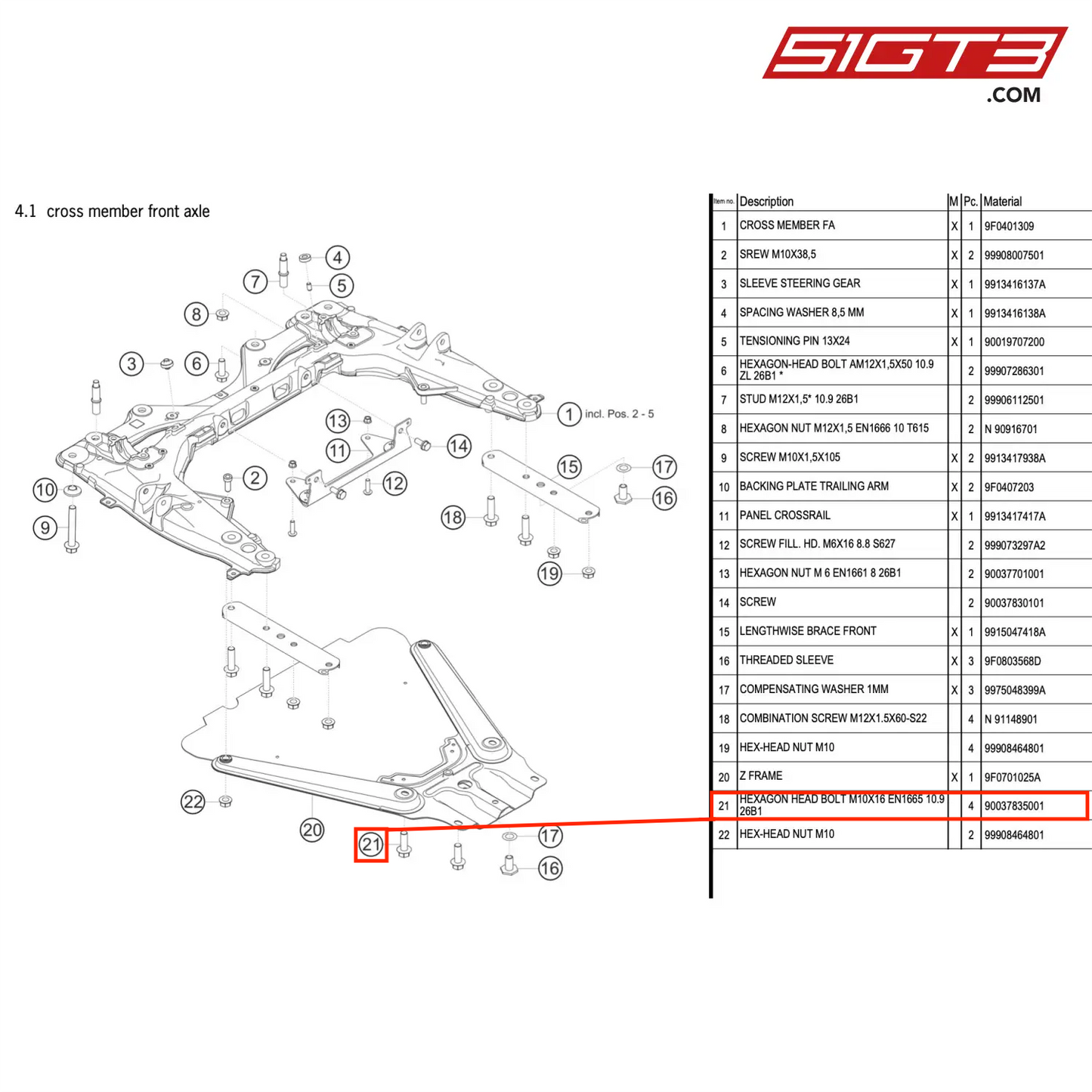 HEXAGON HEAD BOLT M10X16 EN1665 10.9 26B1 - 90037835001 [PORSCHE 911 GT3 R Type 991 (GEN 2)]