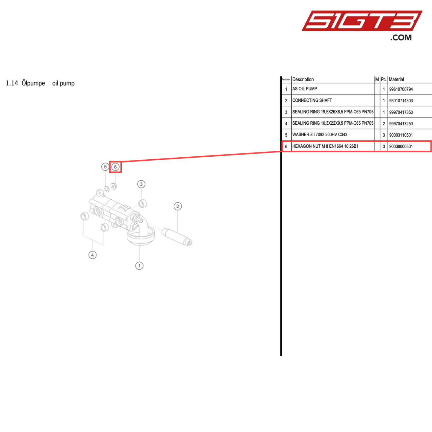 HEXAGON NUT M 8 EN1664 10 26B1 - 90038000501 [PORSCHE 996 GT3 Cup]