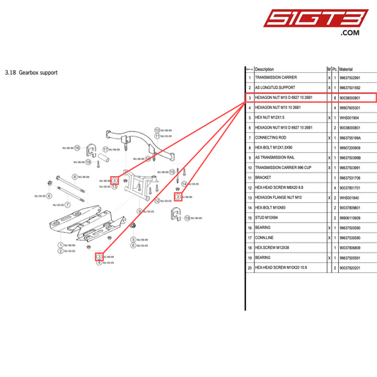 HEXAGON NUT M10 D 6927 10 26B1 - 90038000801 [PORSCHE 996 GT3 Cup]