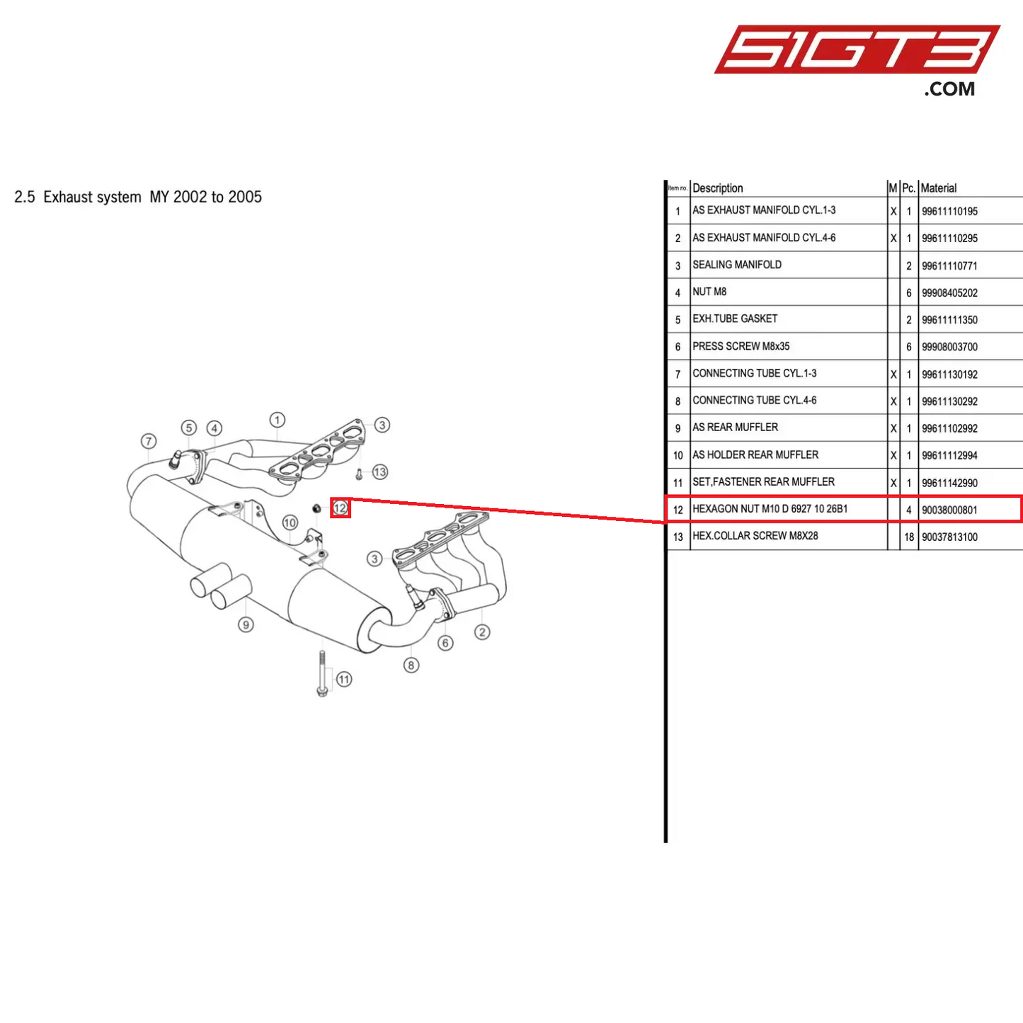 HEXAGON NUT M10 D 6927 10 26B1 - 90038000801 [PORSCHE 996 GT3 Cup]