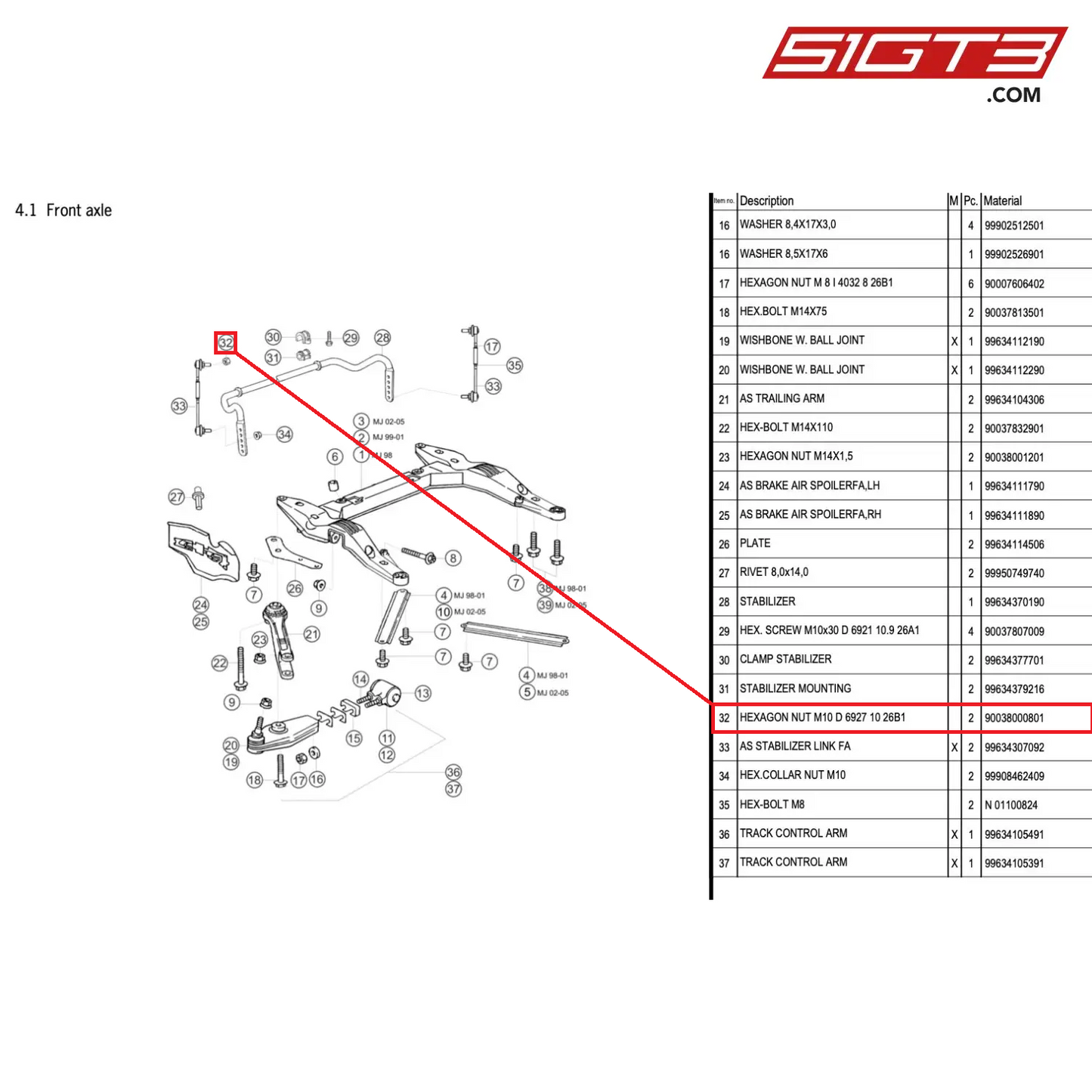 HEXAGON NUT M10 D 6927 10 26B1 - 90038000801 [PORSCHE 996 GT3 Cup]