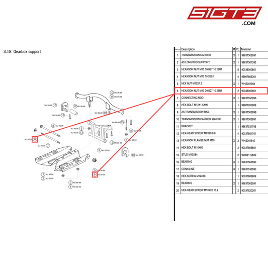 HEXAGON NUT M10 D 6927 10 26B1 - 90038000801 [PORSCHE 996 GT3 Cup]